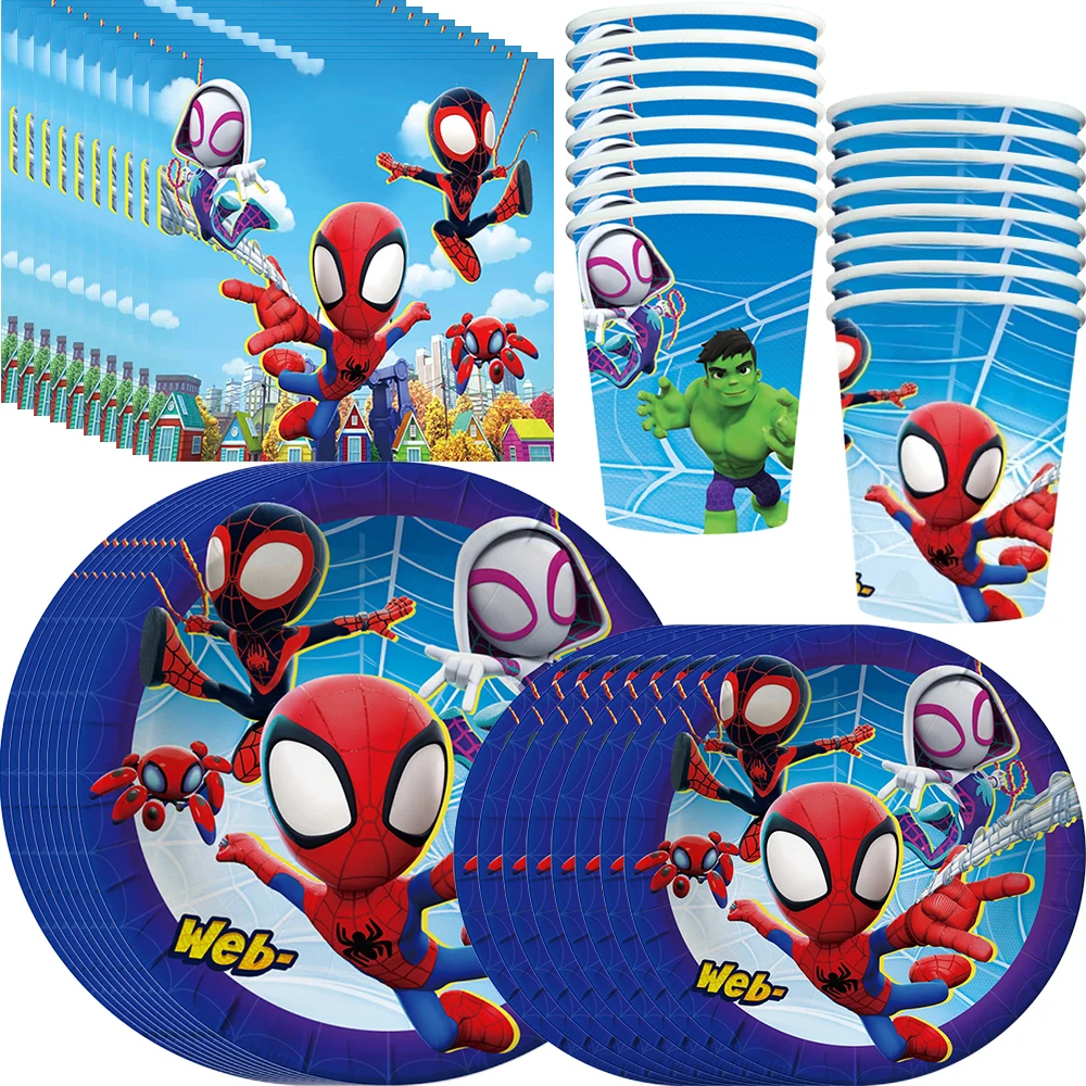 

Spidey And His Amazing Friends Birthday Party Decorations for Kids Include Cup Plate Napkin Gift Bag Banner Topper Baby Shower