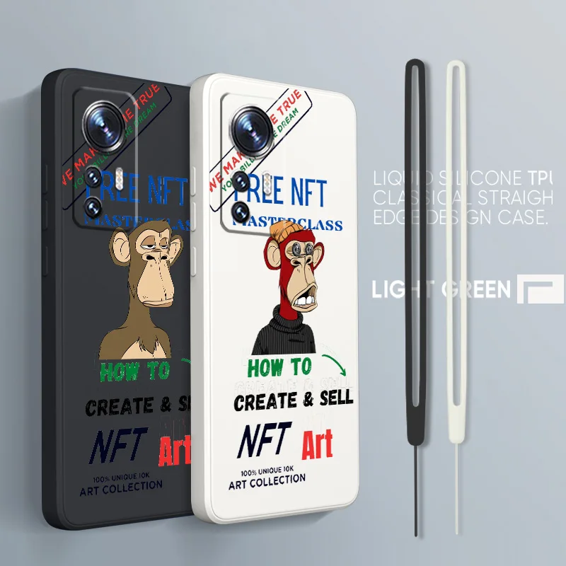 

Cute Little Monkey NFT For Xiaomi Mi 13 12T 11i 11X 10S 10 Pro Lite Liquid Rope Silicone Black Phone Case
