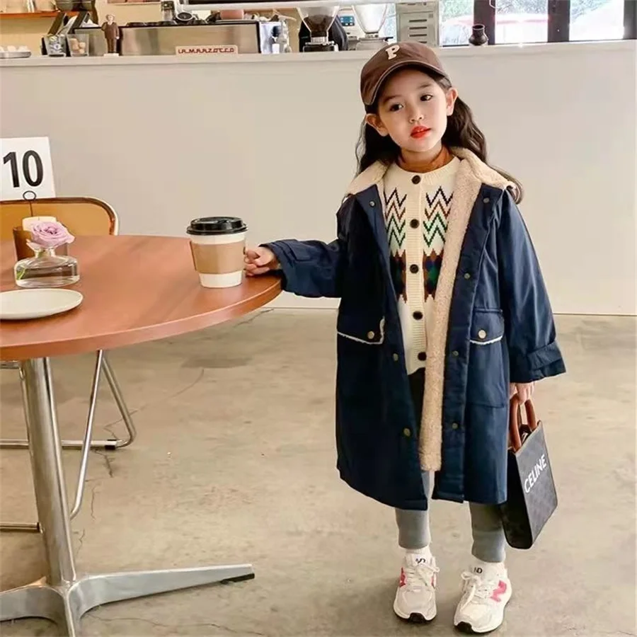 Детская Толстая длинная пуховая куртка однотонная для девочек и мальчиков с