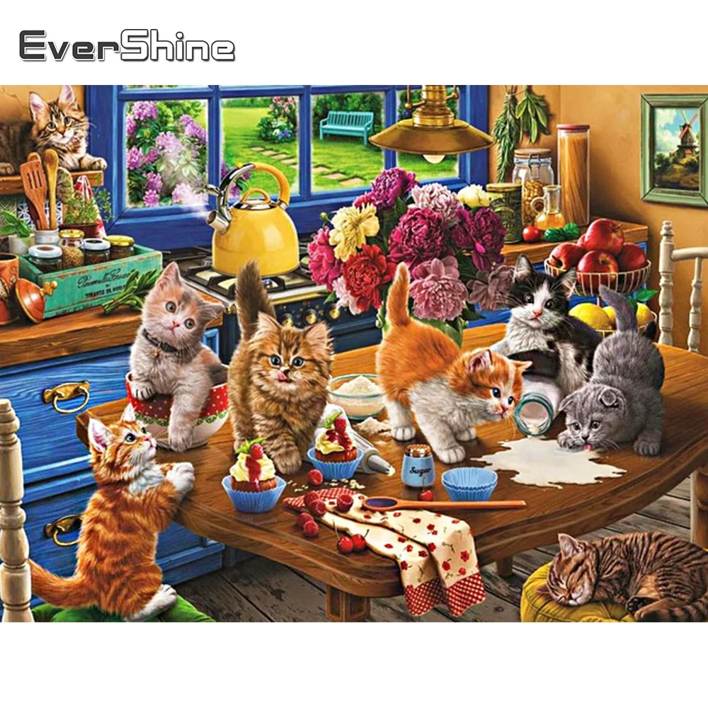 Купи Evershine 5D DIY Diamond Embroidery Cat Rhinestone Picture Diamond Painting Animal Cross Stitch Cartoon Mosaic Art Home Decor за 244 рублей в магазине AliExpress