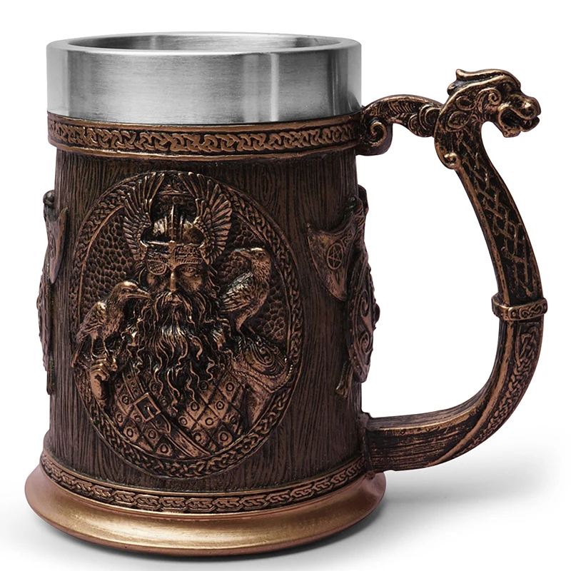 

Norse Mythology Odin and Thor Viking Beer Mug Stein Tankard with Stainless Steel Liner Nordic Tradition Coffee Mug Drink Cup 20o