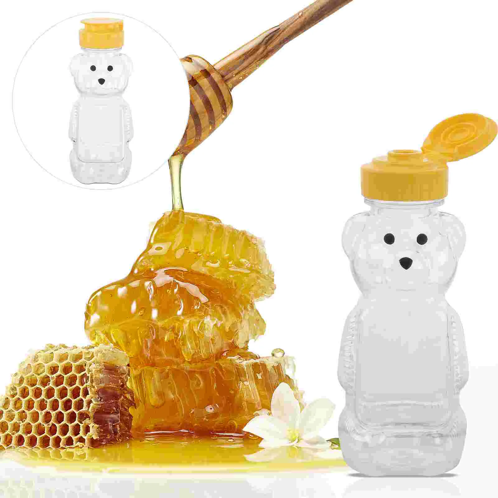 

240ml Empty Honey Bear Jar Bottles with Lid Cap Ketchup Squeeze Bear Party Favors Translucent 12pcs