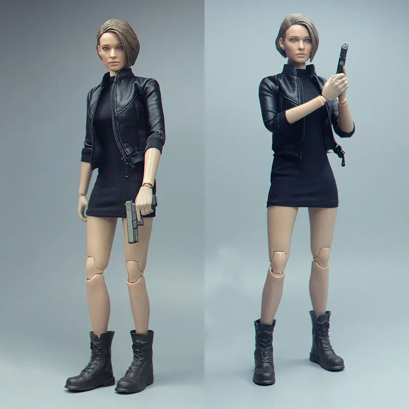 

CROW DH TOYS 1/6 Female Soldier Sexy Fashion Black Leather Jacket Short Half Sleeve Coat Fits 12 Inches Action Figure Dolls