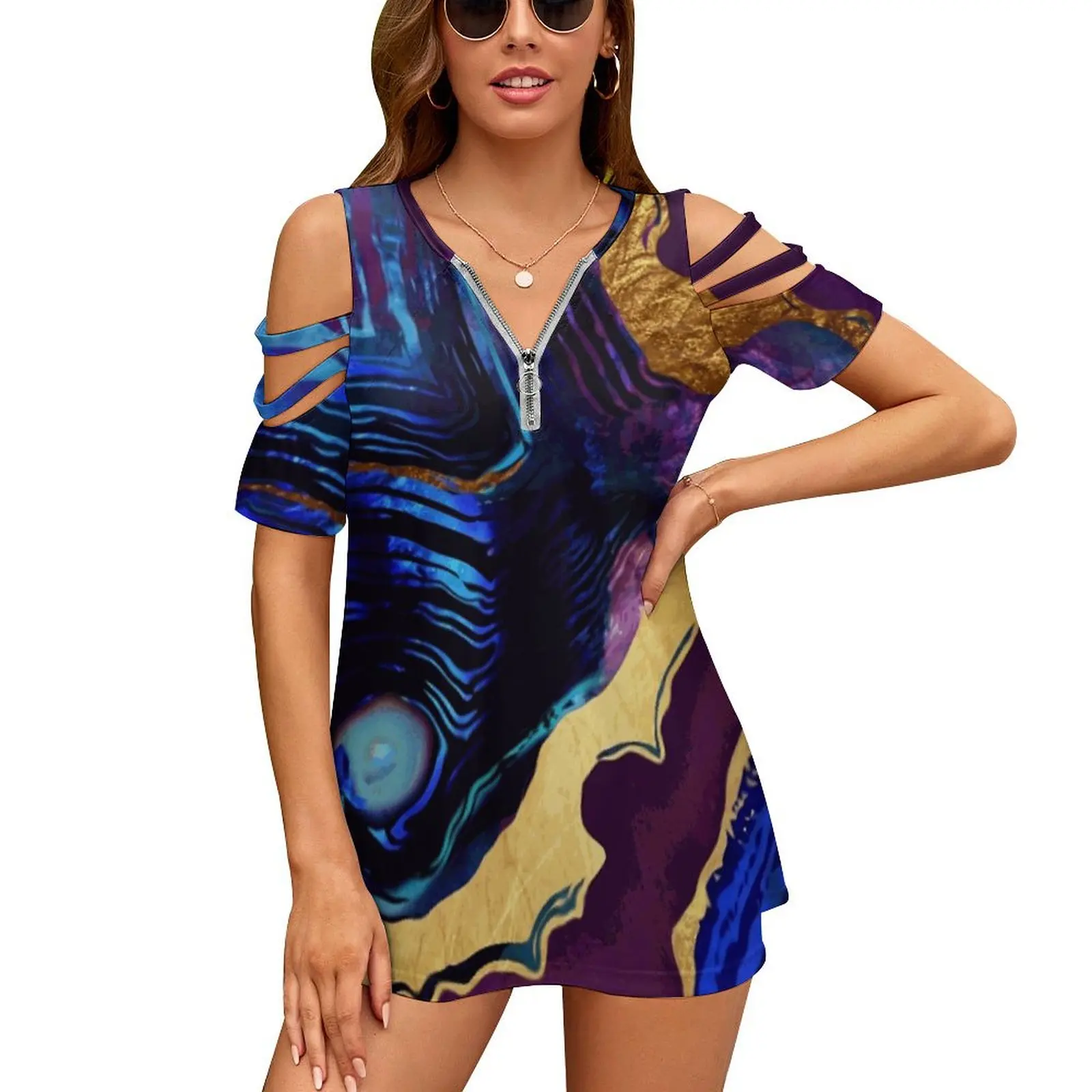 

Женская Винтажная футболка на молнии, с абстрактным агатом и принтом