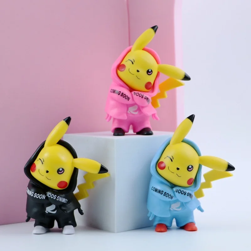 Модная черная розовая синяя мультяшная кукла Pokemon Pikachu украшение для автомобиля