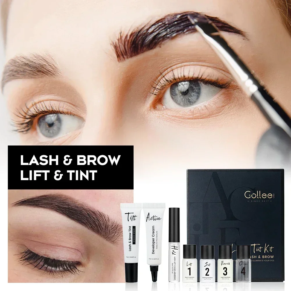 Фото Gollee Lash Lift Kit 4 в 1, набор для ламинирования бровей, профессиональный набор для завивки ресниц для дома, долговечный натуральный коричневый цвет №5