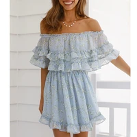 mosimolly 2022 summer chiffon floral dress 2 pcs sets dress off shoulder mini dress ruffle boho beach dress