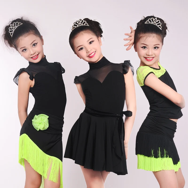 

2022 new Girls Kids Lace Splice Latin Dance Dress Suits Children Fringe Skirt Ballroom Modern Dance Costumes skirt