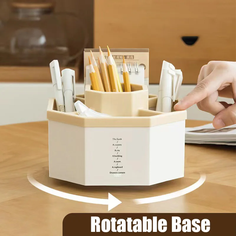 Creative Pen Containerr Rotatable Base Pencil Pot Multifunctional Brush Storage Holder Pen Organizer Box Office Desk Stationery