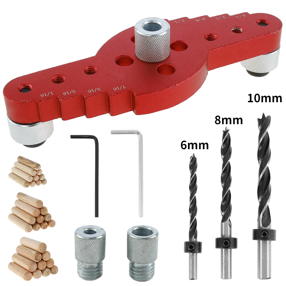 

Wood Dowelling Self Centering Drill Guide Kit Carpentry Tools 6/8/10mm Vertical Pocket Hole Jig Drilling Locator Hole Puncher