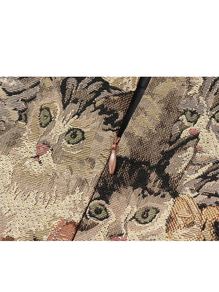 Женская короткая юбка-трапеция с принтом кошки свободная ВИНТАЖНАЯ ДЖИНСОВАЯ