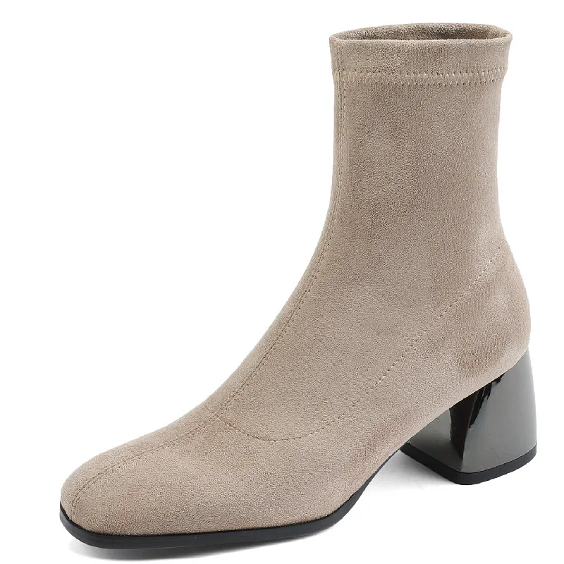 

Dilalula Autumn Winter Women Ankle Boots Basic Classic Mature Concise Office Ladies Casual Thick Heels Shoes Woman Stretch Boots