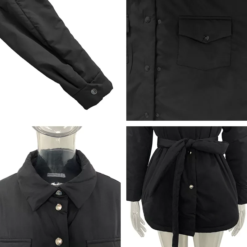 2022New Spring Turn Down Collar Parkas Women Fashion Tie Belt Coats Women Elegant Single Breasted Cotton Jackets Female Ladies