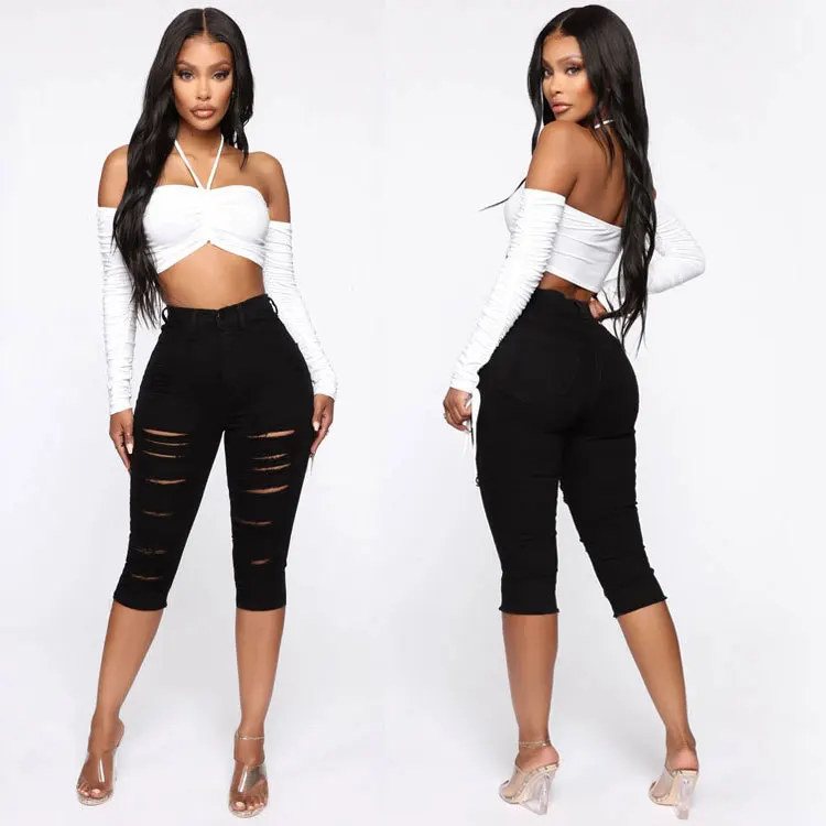 

Ripped Women's Summer Shorts Sexy Fashion High Waist Skinny Stretch Denim Shorts Casual Beach Pants Washed Hip Female Y2k Jeans
