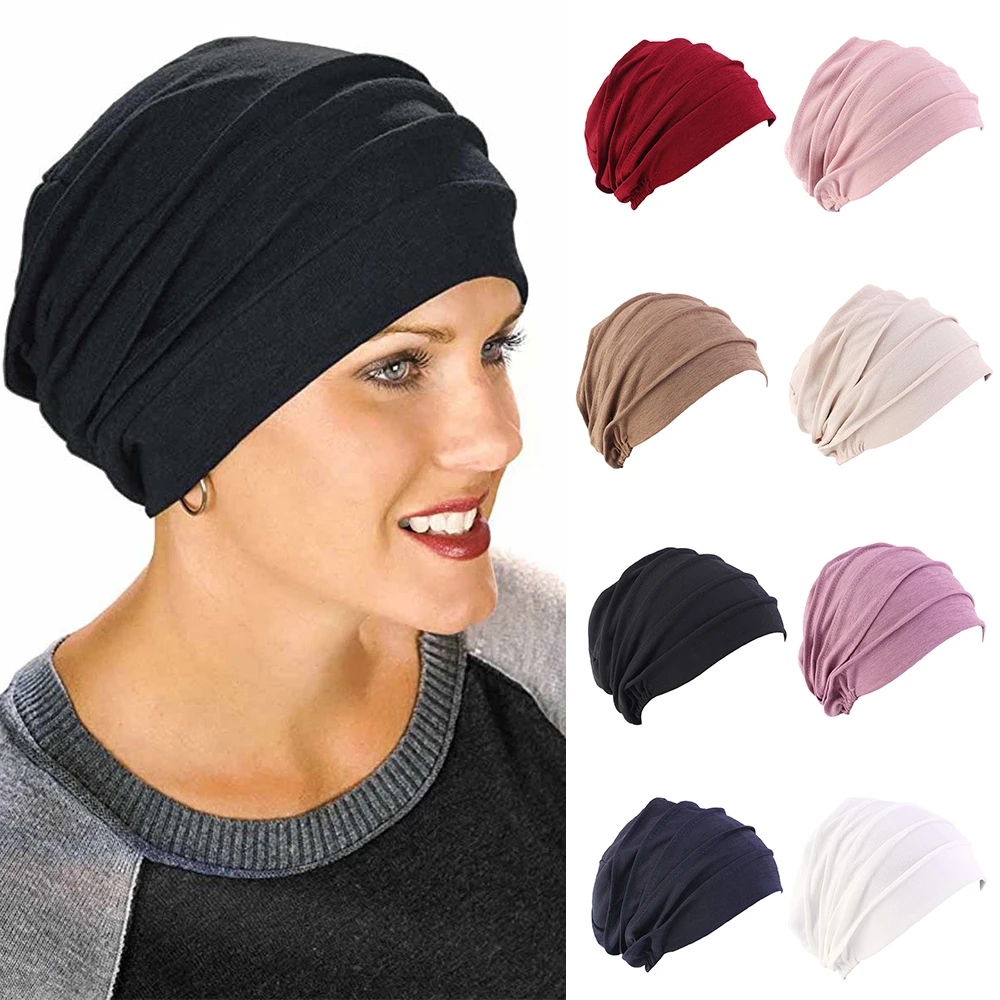 Women Cotton Slouch Beanie Chemo Cap Solid Color Bonnet Inner Hijabs Cap Muslim Head Wraps Femme Wrap Head Elastic Turban Hat