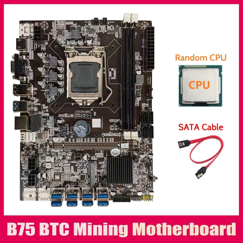 Материнская плата для майнинга B75 BTC + случайный ЦП кабель SATA LGA1155 8xpcie USB-адаптер DDR3