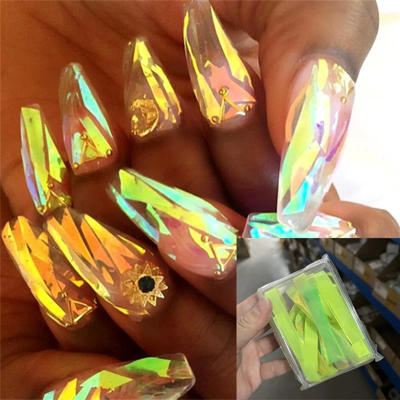 

1 Box Aurora Nails Foil Film Sticker Cellophane Paper Korean Nail Glass Foils Broken Design Ice Cube Summer Manicure DIY Tools *