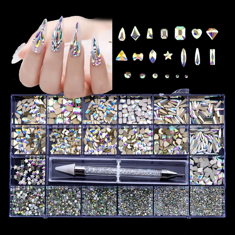 

Nail Art Crystals Multi-shape 3D Glass Gemstones Flatback Crystals Rhinestones E74C