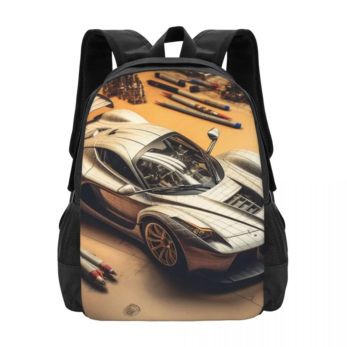 

Passionate Sports Car Backpack Pencil Drawing Schematics Travel Backpacks High Quality Soft High School Bags Pretty Rucksack