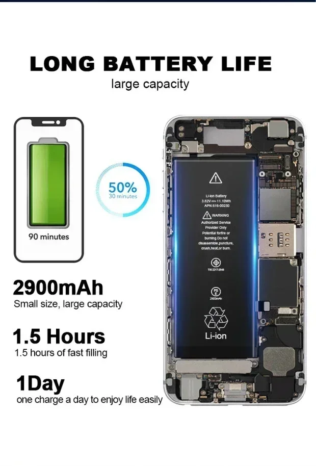 Аккумулятор большой емкости для iPhone SE 2 4 5S 6 6S 6P 6SP 7 7P 8 Plus X Xr Xs Max 10 11 12 13 Pro Mini Batteries