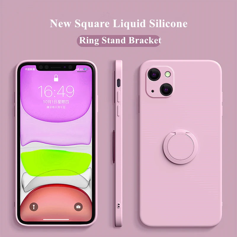 

UTOPER Square Liquid Silicone Magnetic Holder Ring Stand Phone Case For iPhone 13 12 11 Pro Max MiNi XS X XR 7 8 Plus SE 2 Cover