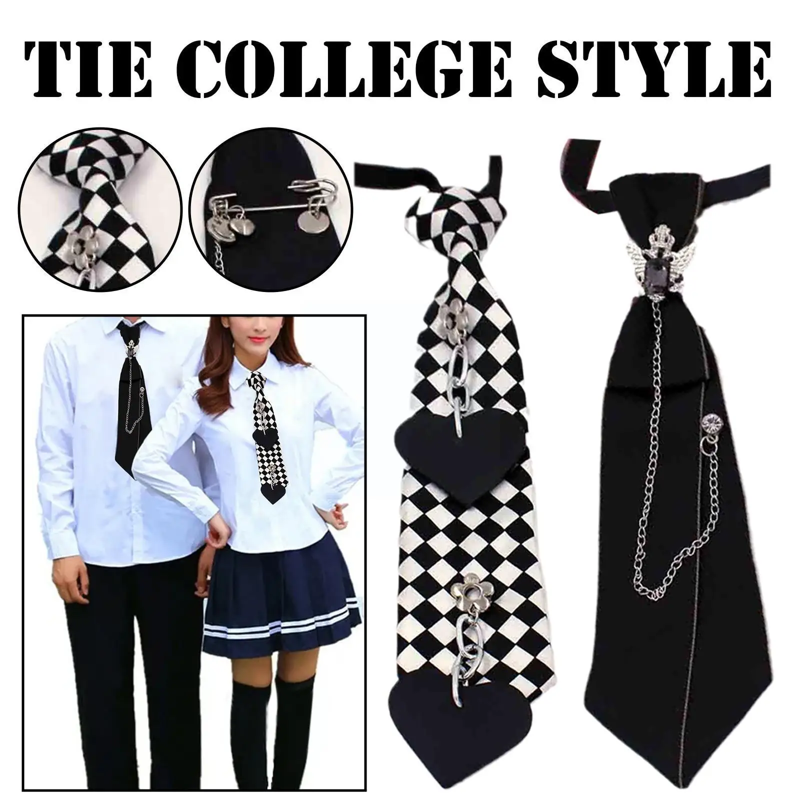 

Черный галстук в стиле стимпанк, готический металлический галстук с цепочкой и кристаллами, матовый черный галстук для мужчин и женщин, студенческий галстук K6j0