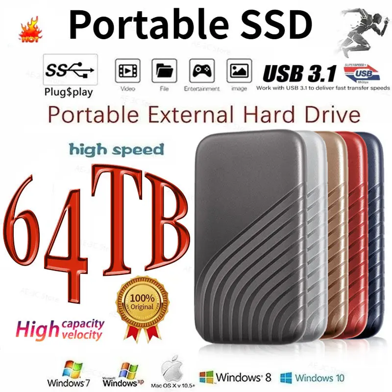 

New 100% Original High-speed 128TB 8TB SSD 4TB 2TB Portable External Solid State Hard Drive USB3.1 Interface Mobile disco duro