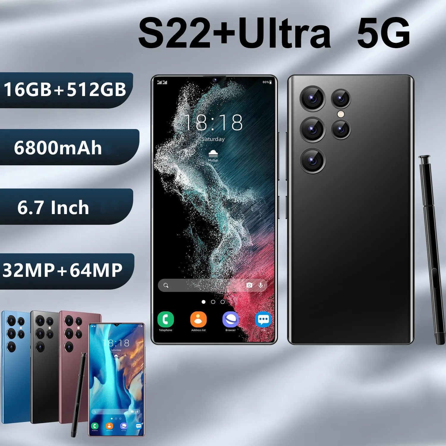 

S22 Ultra съемный, экран HD 512 дюймов, смартфон, память 16 ГБ и 6,7 ГБ, двойная Sim-карта, камера 32 МП и 64 мп, 4G/телефон