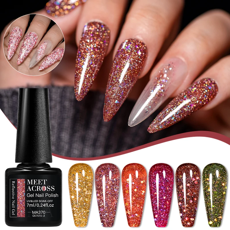 MEET ACROSS 7ML Светоотражающий гель лак для ногтей пропитанный УФ - гелем цветной