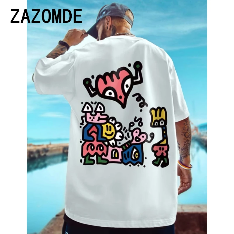 Новинка 2024 забавная Мужская футболка ZAZOMDE в стиле хип-хоп 100% хлопок с коротким
