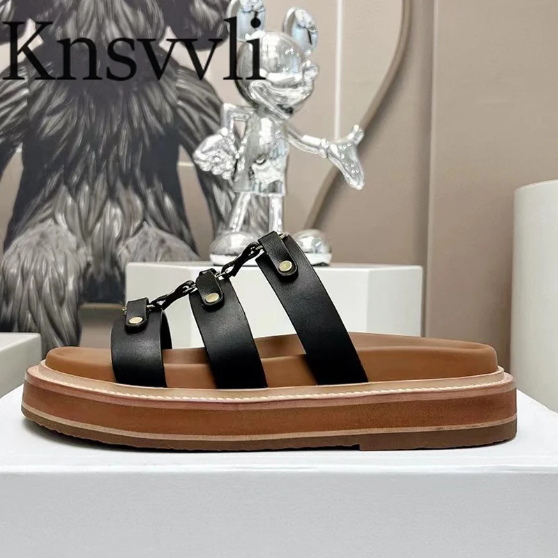 

Мюли женские на толстой подошве, Нескользящие удобные туфли на плоской подошве, с металлическим украшением, модные пляжные тапочки для отдыха на открытом воздухе