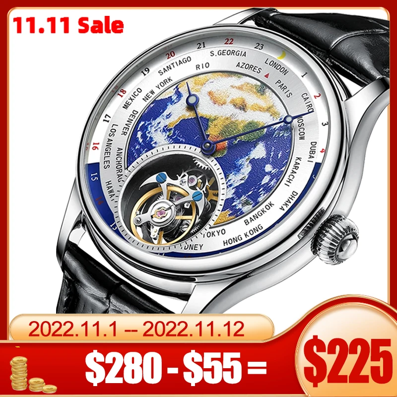 

GIV Luxury Earth Enamel Dial Flying Tourbillon Movement Men Watch Sapphire Mechanical Watch For Men Business relógios mecânicos