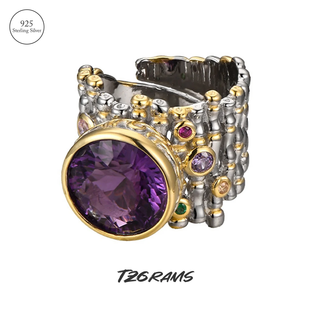 TZgrams натуральный фиолетовый драгоценный камень аметист S925 серебряный комплект