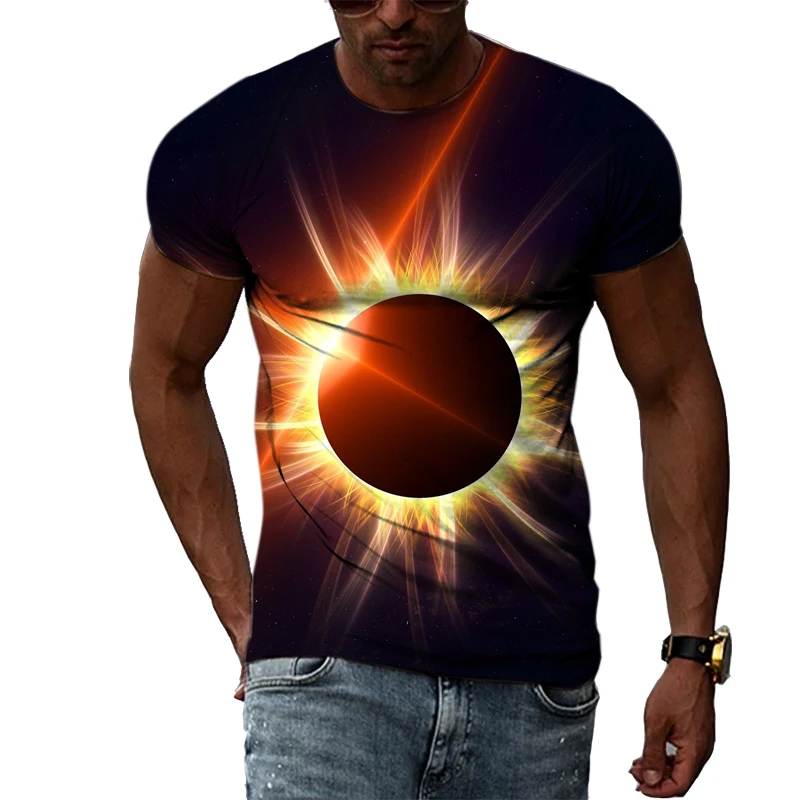 

Summer Men's Plus Size T-Shirt Total Eclipse Pattern 3D Printed Fashion Comfortable Crew Neck Shirt T-Shirt Short Sleeve Top