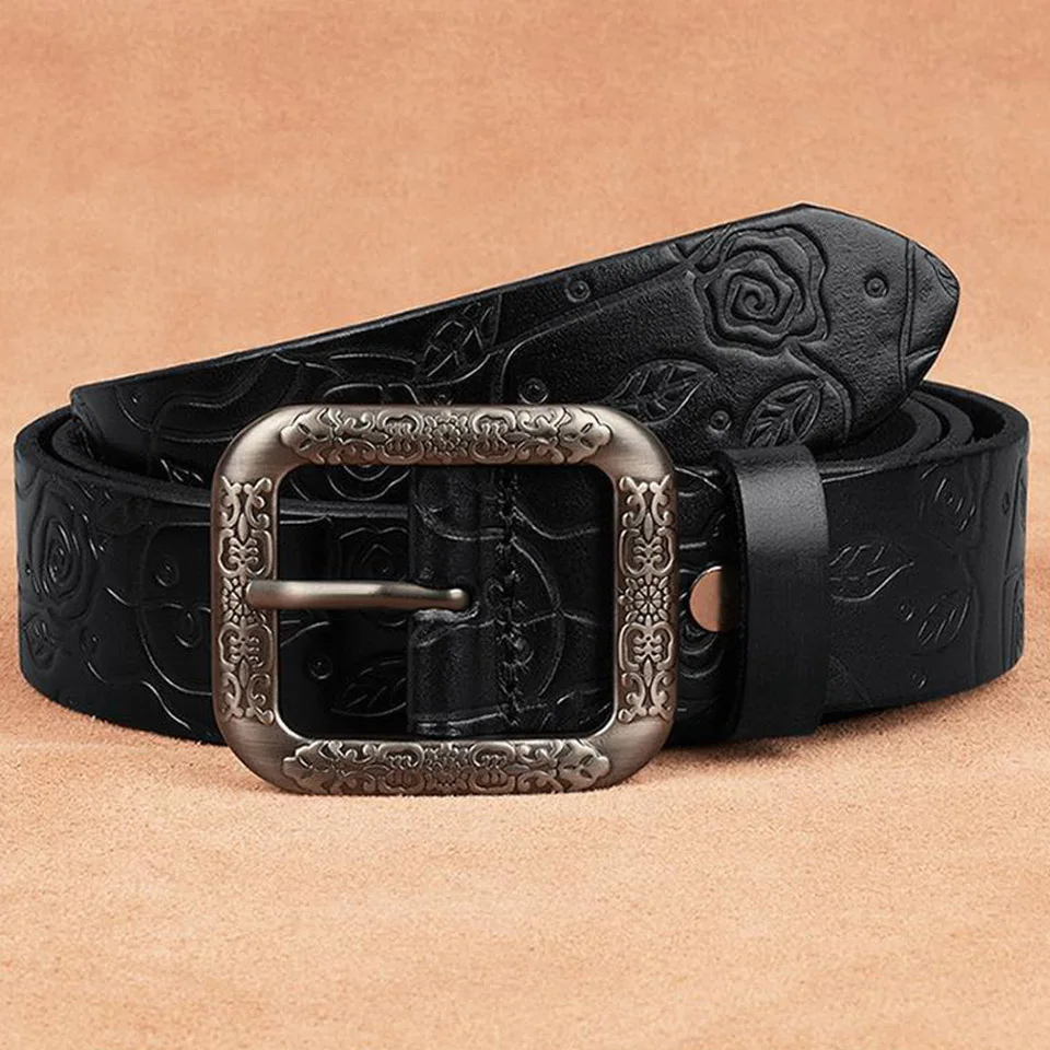 Belt Female True Leather Needle Buckle Cowhide Widened Design Fashion Brand Design Casual Men And Women Golf Carving Belt 2357
