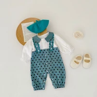 2022 autumn new 0 2 years baby cardigan lace long sleeve romper girl toddler dots splicing jumpsuit boy infant cotton one piece