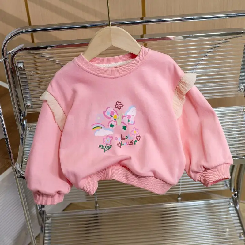 

Children's and Girls' 2023 Spring Fashion New Girl Baby Flower Fashionable Sweater Children's Underlay Korean Pullover Top