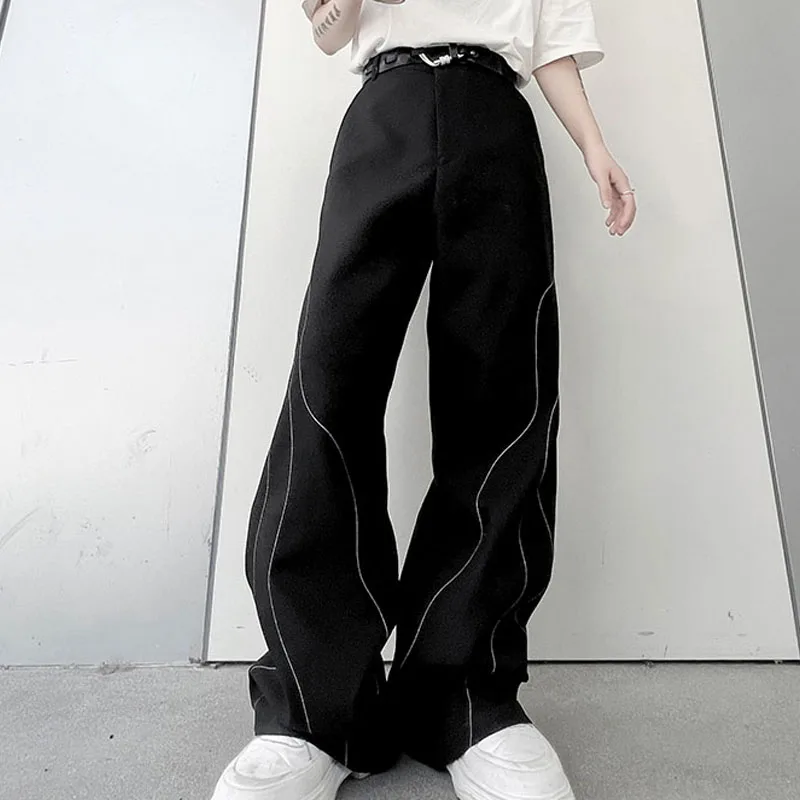 Autumn Fashion Men's Personalized Sewing Design Loose Casual Pants Fashionable Youth Wide Leg Pants Straight Leg Pants