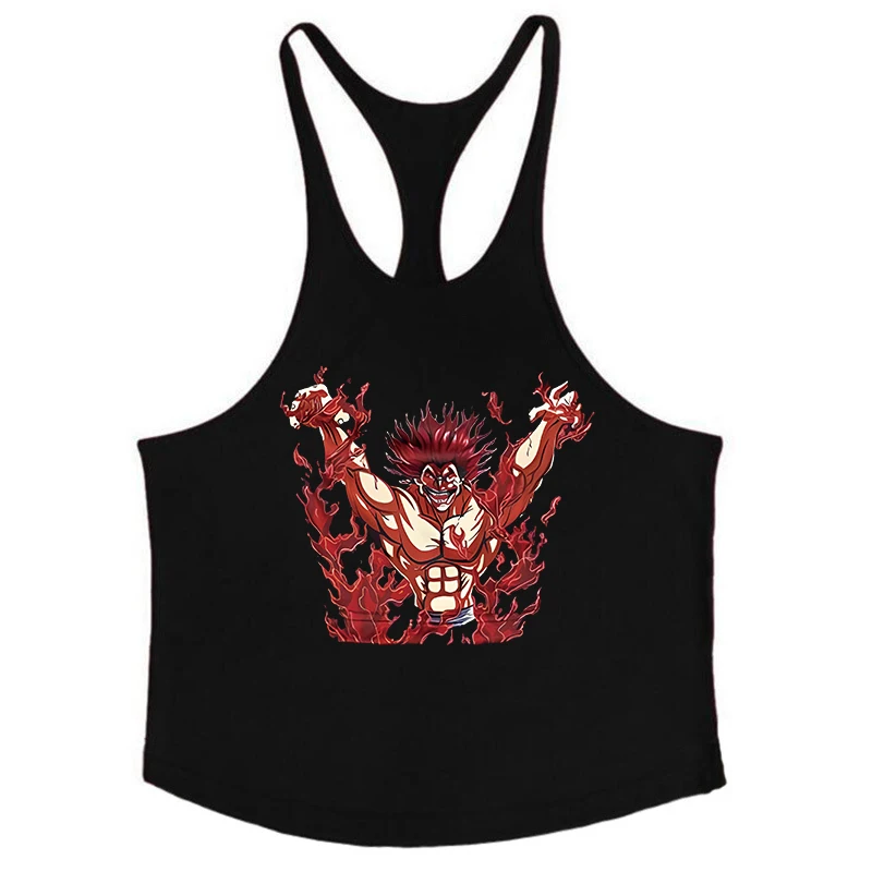 Anime Baki Hanma Print Stringer Tank Top for Men Y-Back Vest Muscle Training Undershirt Athletic Tops Gym Workout Bodybuilding