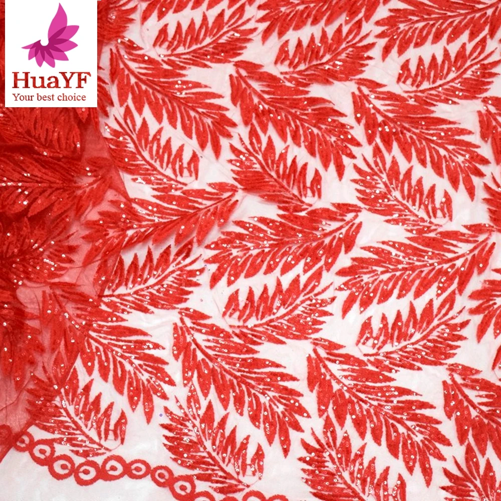 Высококачественная модная красная африканская кружевная ткань с блестками Тюль