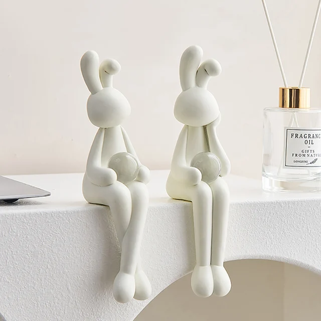 Modern Home Decor Cute Bunny Figurines Rabbit Resin Ornaments Nordic Style Kawaii Accessories Office Room Desk Decor Girl Gift 1