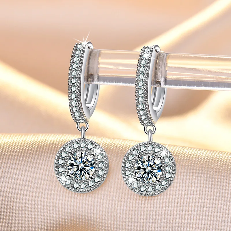 

2022 Hot Luxury Full Zircon Round Earrings For Women Fashion 925 Sterling Silver Jewelry Ear Buckle Girl Valentine's Day Gifts