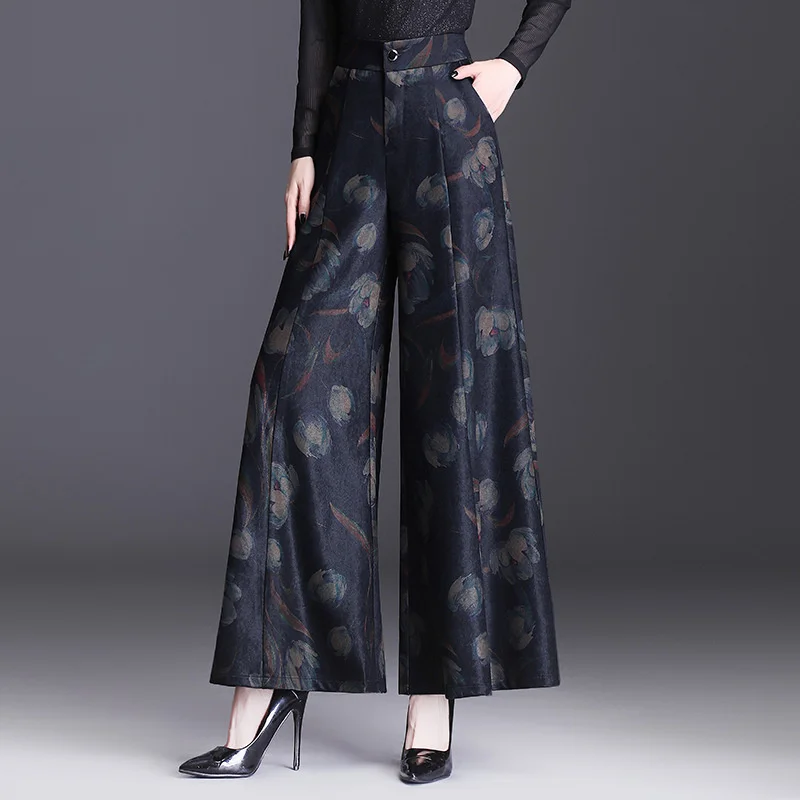 

Wide Leg Printed Pants Women's Spring And Summer Fashion Large Leg Pants Lady High Waists Wide Legs Drape Culottes Trousers