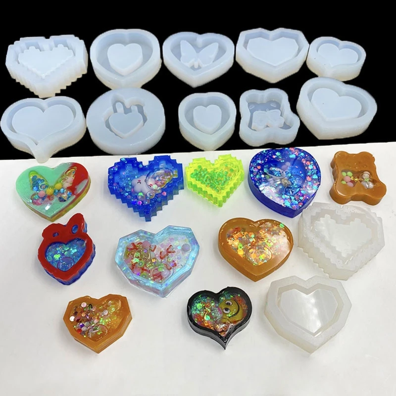 

Quicksand Resin Casting Molds,Resin Art Shaker Mold,Crystal Silicone Hollow Mold Epoxy Pendant Molds Cute Pendant Mold 12 Style