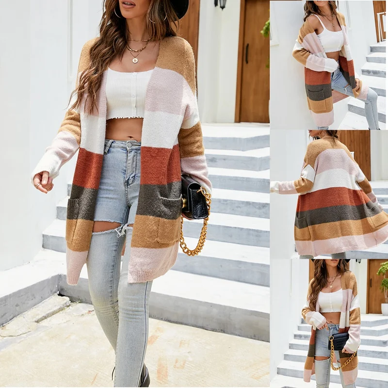 

Женский кардиган с драпировкой, повседневный вязаный свитер с длинным рукавом и открытой передней частью, пальто розового цвета