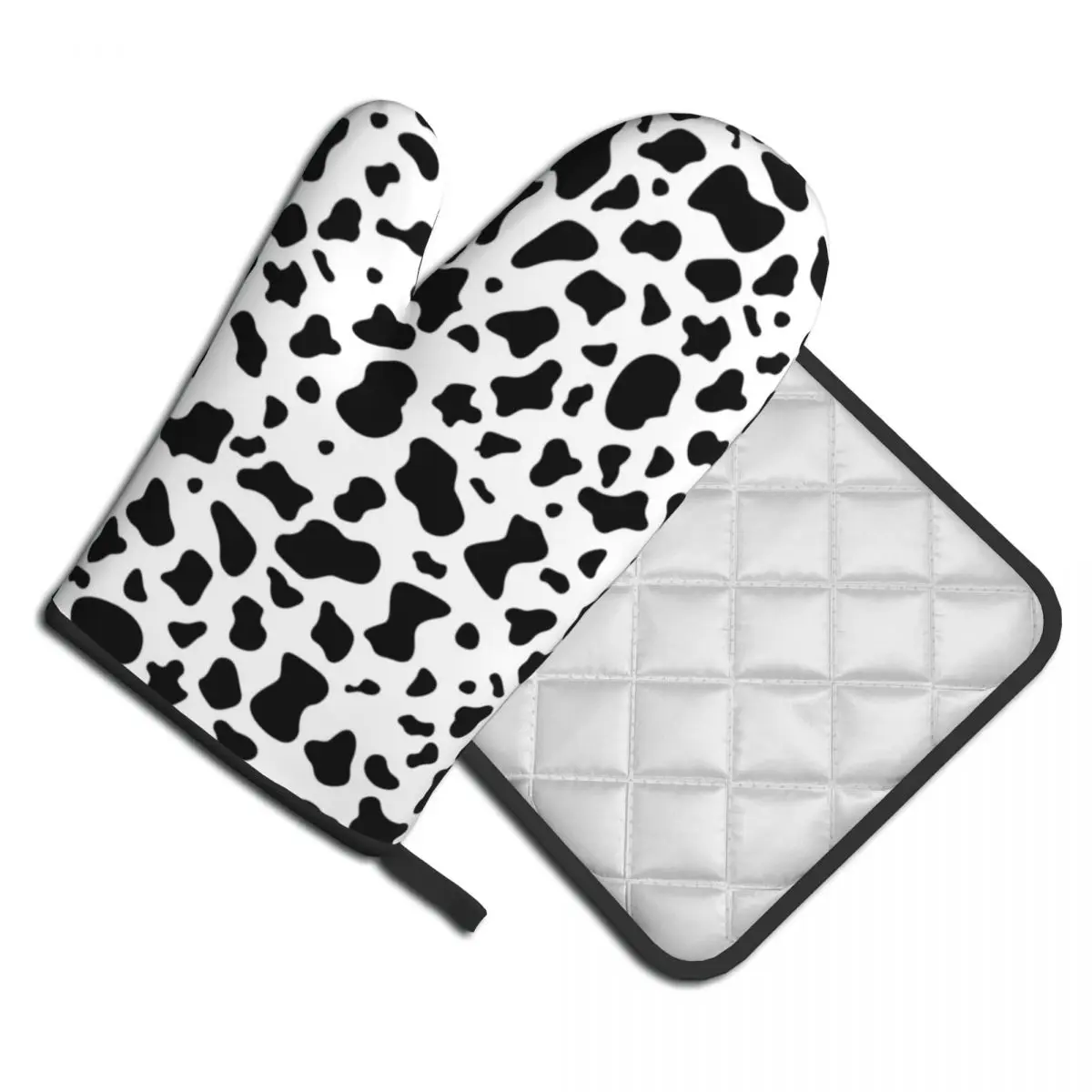 

Кухонные перчатки с черно-белым принтом коровы, модные Прихватки с животными, защита от нагрева, прихватка для выпечки, держатель для кастрю...