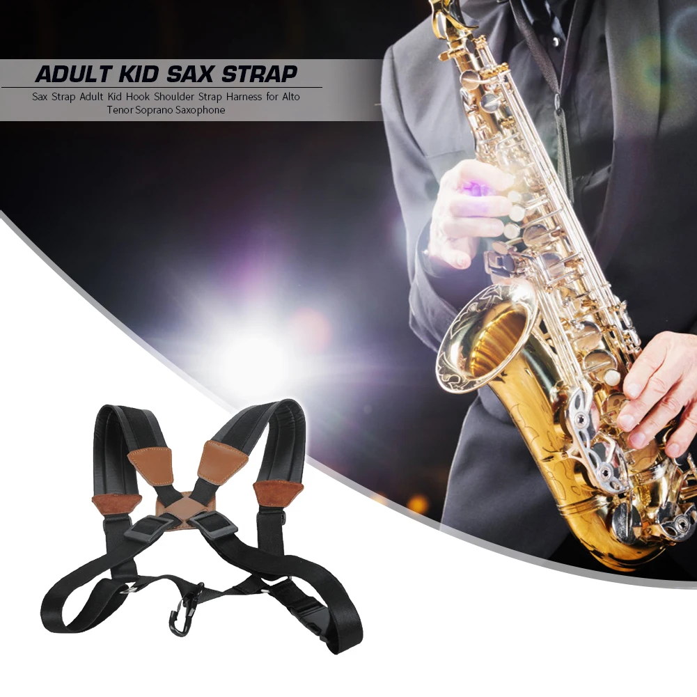 

Black Brown Leather Polyester Fiber Sax Shoulders Strap Hook Shoulder Strap Harness for Alto Tenor Soprano Saxophone