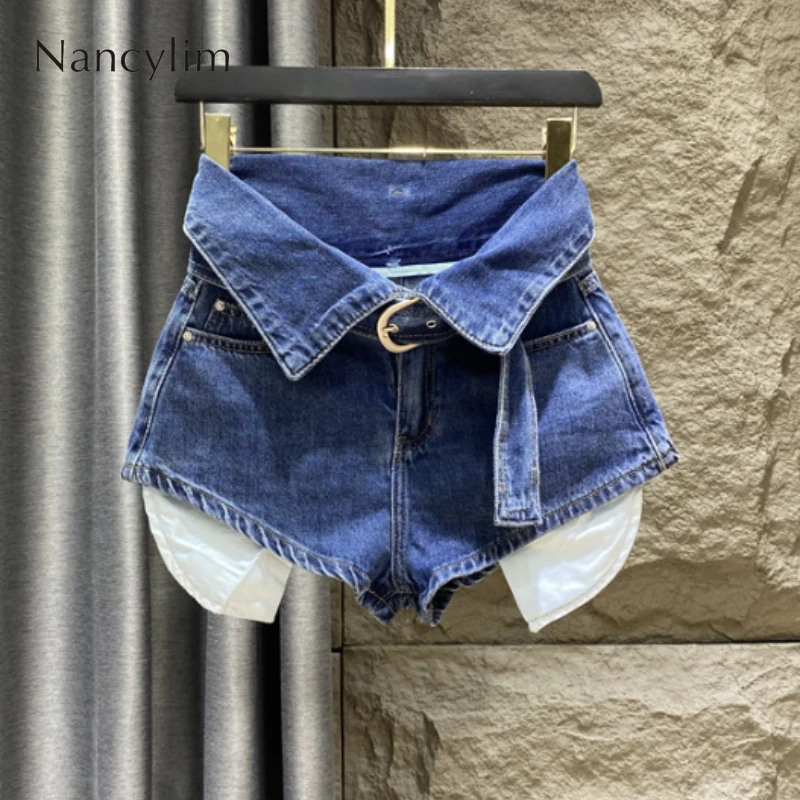

Fashionable Exposure Pocket Denim Shorts Women's Summer Clothes 2022 New High Waist Slimming All-Matching A- Line Wide-Leg