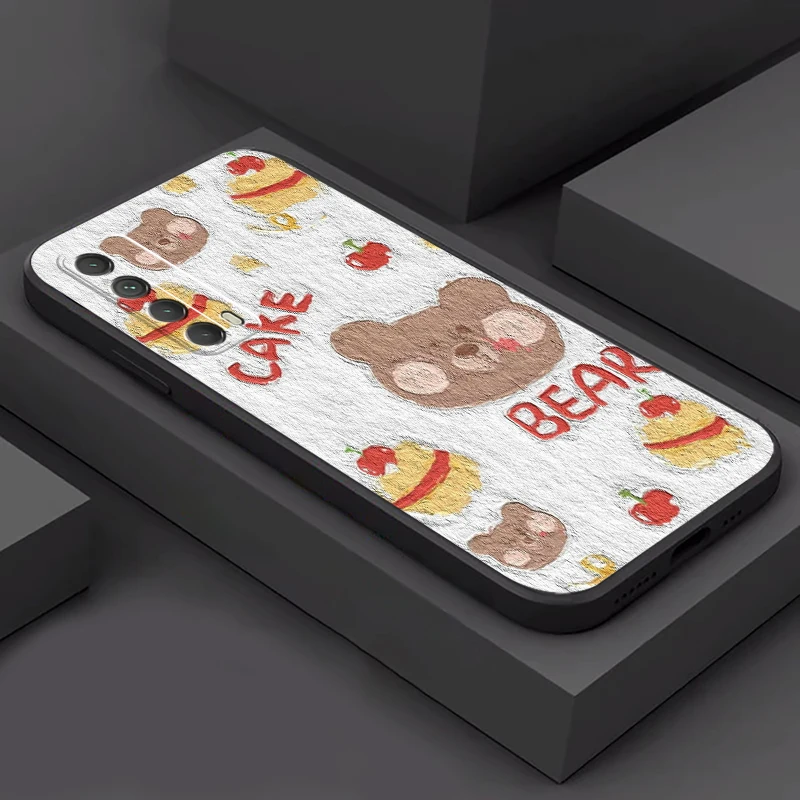 

Cute Cartoon Bear Oil Painting Phone Case For Huawei P30 P40 Lite P20 Pro P Smart 2021 2020 2019 Z Liquid Silicon Soft Funda