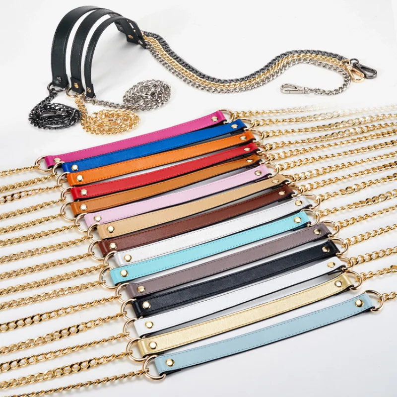 Handbag Metal Chain 110cm PU Leather Bag Strap 1.2cm Wide Shoulder Strap Bag Accessories Durable Replacement Bag Bag Handle